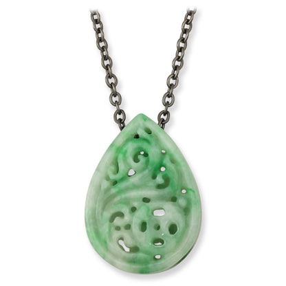 GREEN JADEITE JADE CARVED PEAR SHAPED PENDANT NECKLACE UPC #392960