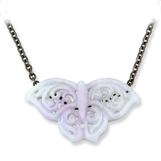 Lavender Jadeite Jade Butterfly Carving on 18" Steel Chain | UPC #393066