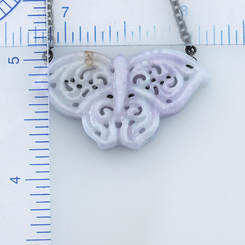 Lavender Jadeite Jade Butterfly Carving on 18" Steel Chain | UPC #393066