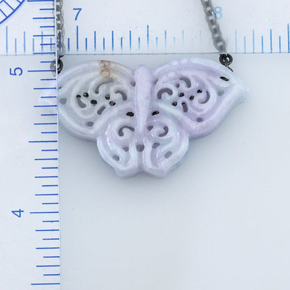 Lavender Jadeite Jade Butterfly Carving on 18" Steel Chain | UPC #393066