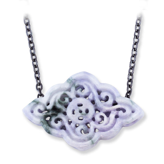 Lavender Jadeite Jade Carving Necklace on 18" Steel Chain | UPC #393073