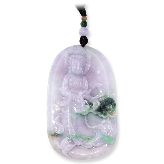 LAVENDER JADEITE JADE CARVED KWAN YIN NECKLACE UPC #393288