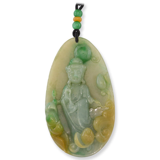 GREEN JADEITE JADE CARVED KWAN YIN ADJUSTABLE NECKLACE UPC #393295