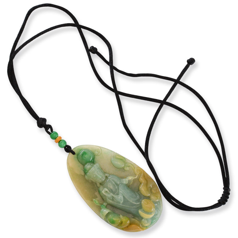 GREEN JADEITE JADE CARVED KWAN YIN ADJUSTABLE NECKLACE UPC #393295