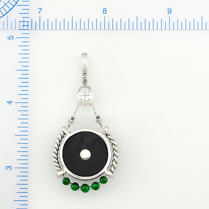 18K WHITE GOLD BLACK JADEITE JADE & DIAMOND DISC PENDANT UPC #393561