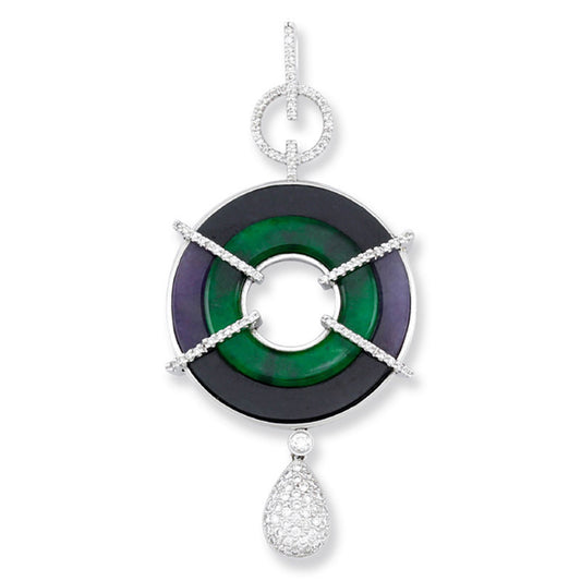 18K White Gold Black Jade, Dark Purple Jade, and Green Jade Pendant for Women | UPC #393530