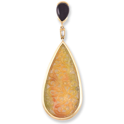 14K YELLOW GOLD YELLOW JADEITE JADE CARVED DROP PENDANT UPC #306714