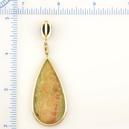 14K YELLOW GOLD YELLOW JADEITE JADE CARVED DROP PENDANT UPC #306714