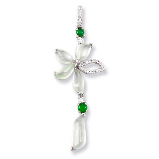 18K WHITE GOLD ICE JADEITE JADE FLOWER DROP PENDANT UPC #311299