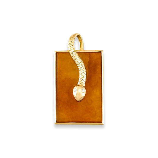 14K YELLOW GOLD RED JADEITE JADE SNAKE PENDANT UPC #319233