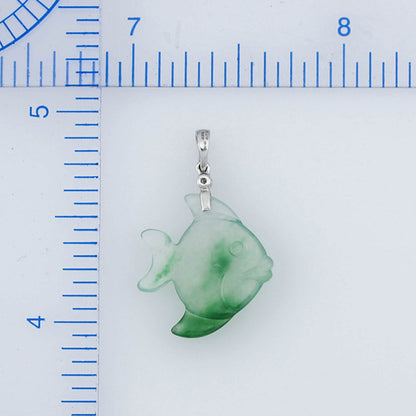 18K WHITE GOLD GREEN  & ICE JADEITE JADE & DIAMOND FISH PENDANT UPC #388406