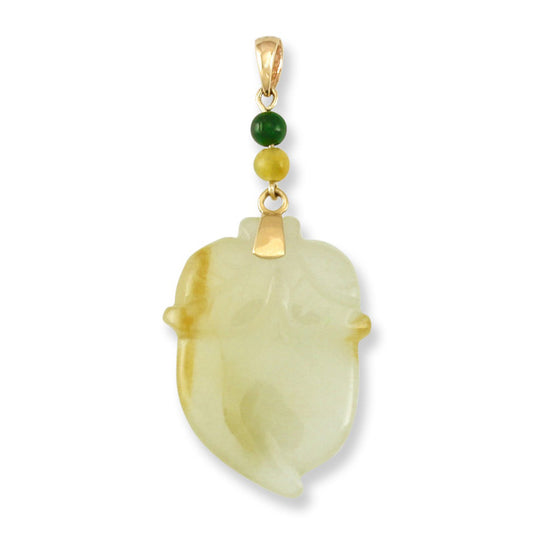 14K YELLOW GOLD YELLOW JADEITE JADE ACORN PENDANT UPC #335622