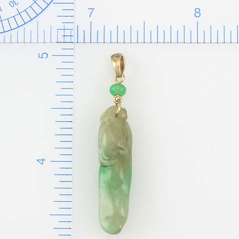 14K YELLOW GOLD GREEN JADEITE JADE CARVED PEA POD PENDANT UPC #341425