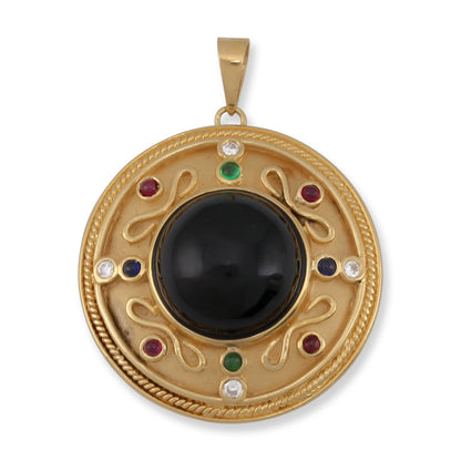 18K YELLOW GOLD BLACK NEPHRITE JADE MEDALLION PENDANT UPC #370609