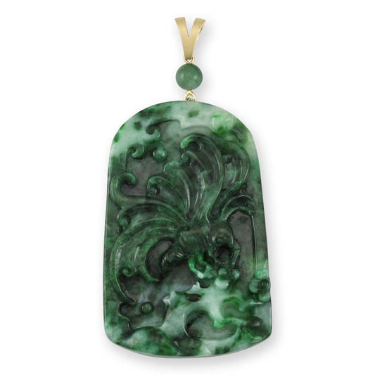 18K Yellow Gold Jade Pendant | Green Jadeite Jade Carving of Butterfly | UPC #345539