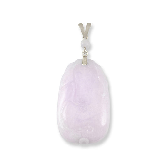 14K WHITE GOLD LAVENDER JADEITE JADE CARVED PENDANT UPC #370661