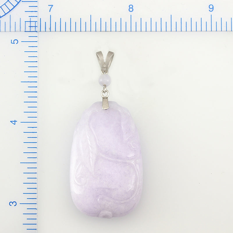 14K WHITE GOLD LAVENDER JADEITE JADE CARVED PENDANT UPC #370661