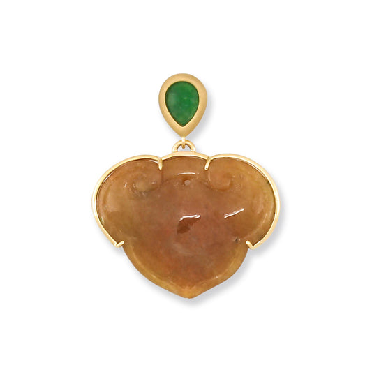 14K YELLOW GOLD RED JADEITE JADE PENDANT UPC #353596