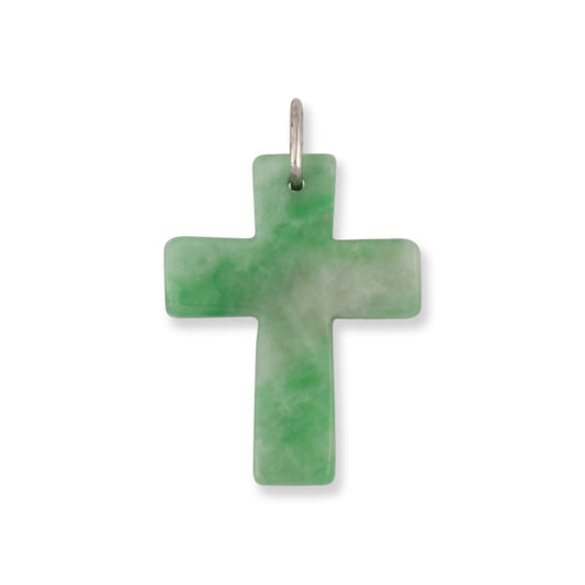 14K White Gold Green Jadeite Jade Cross Pendant | UPC #353756