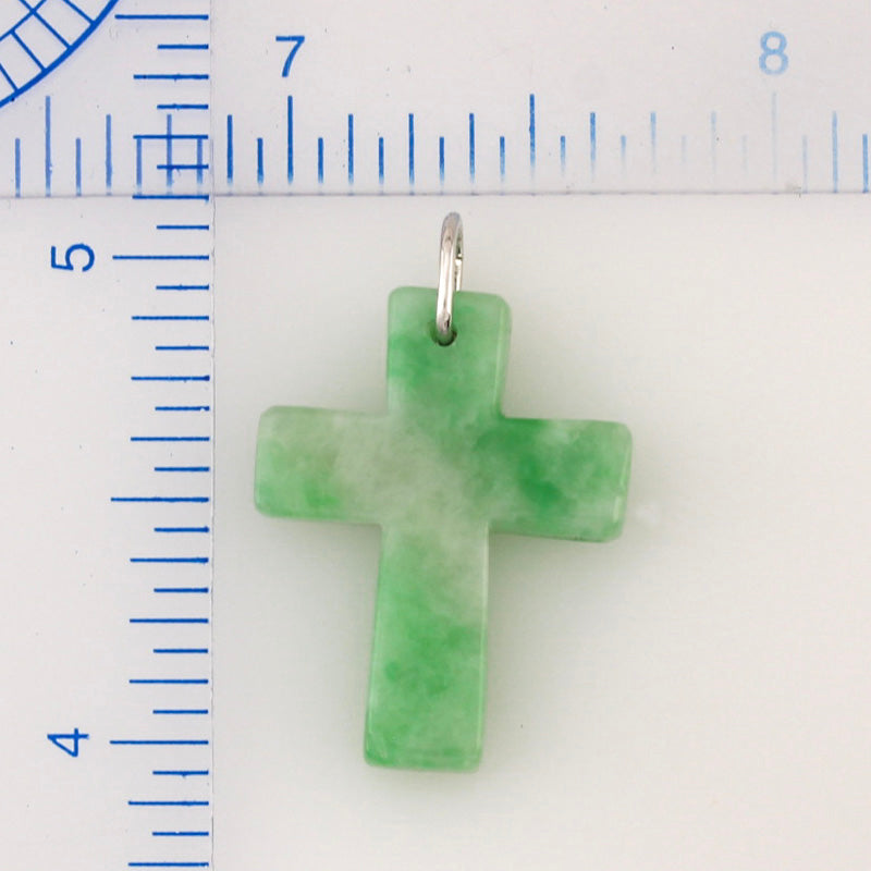 14K WHITE GOLD GREEN JADEITE JADE CROSS PENDANT UPC #353756