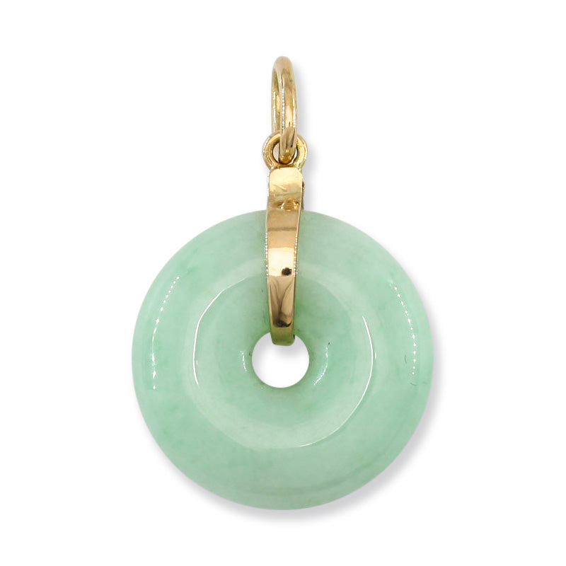 14K YELLOW GOLD GREEN JADEITE JADE PI DISC PENDANT UPC #367975