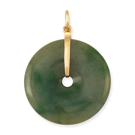 14K YELLOW GOLD GREEN JADEITE JADE PI DISC PENDANT UPC #389458