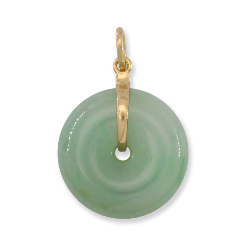 14K YELLOW GOLD GREEN JADEITE JADE PI DISC PENDANT UPC #394186