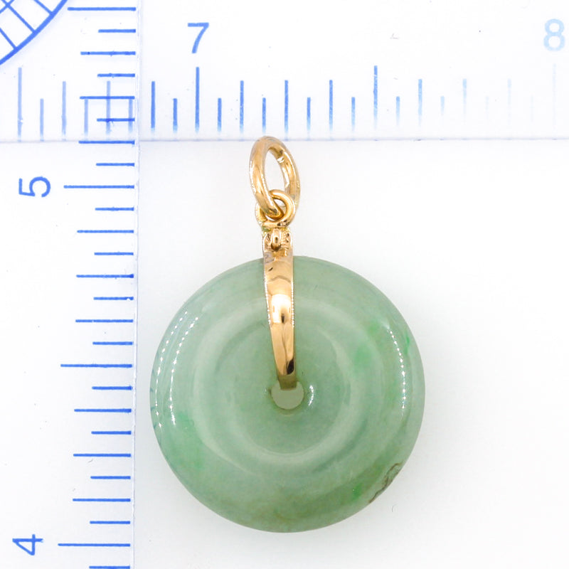 14K YELLOW GOLD GREEN JADEITE JADE PI DISC PENDANT UPC #394186