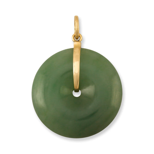 14K YELLOW GOLD GREEN JADEITE JADE PI DISC PENDANT UPC #389465