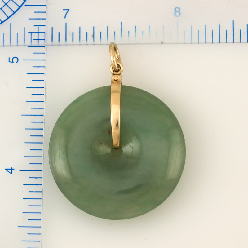 14K YELLOW GOLD GREEN JADEITE JADE PI DISC PENDANT UPC #389571