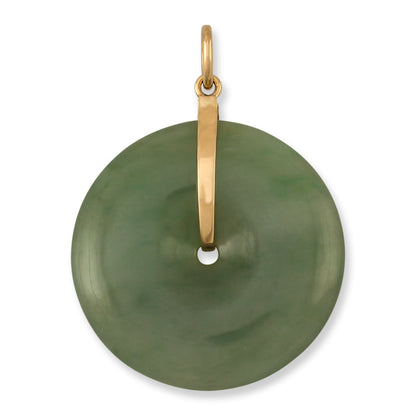 14K YELLOW GOLD GREEN JADEITE JADE PI DISC PENDANT UPC #389571