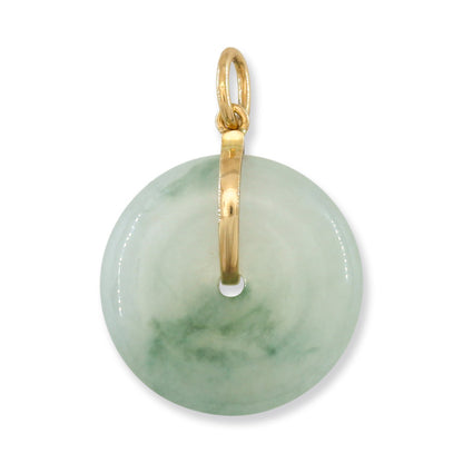 14K YELLOW GOLD GREEN JADEITE JADE PI DISC PENDANT UPC #394193