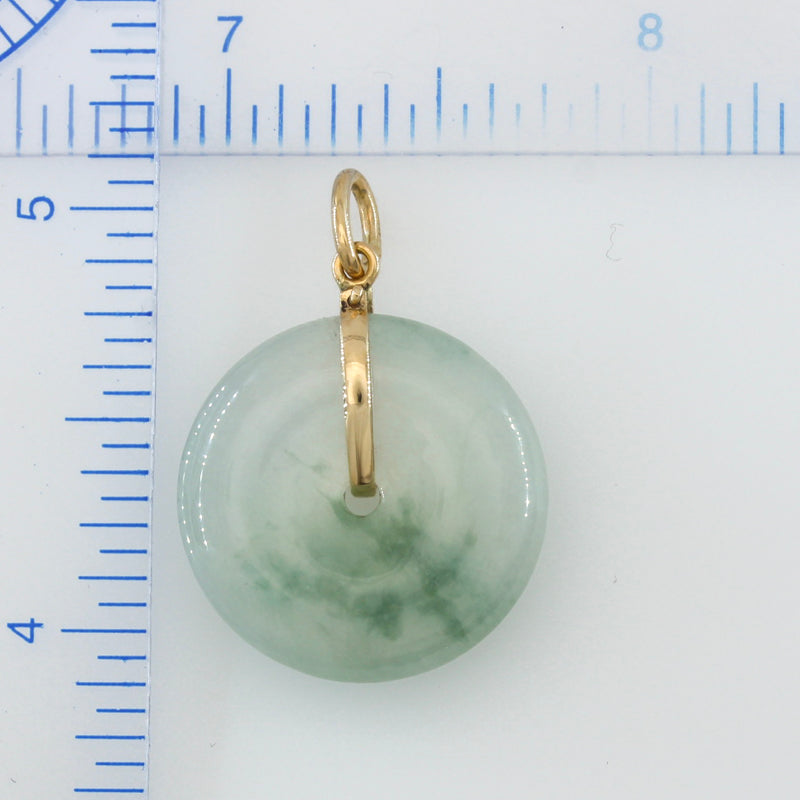 14K YELLOW GOLD GREEN JADEITE JADE PI DISC PENDANT UPC #394193