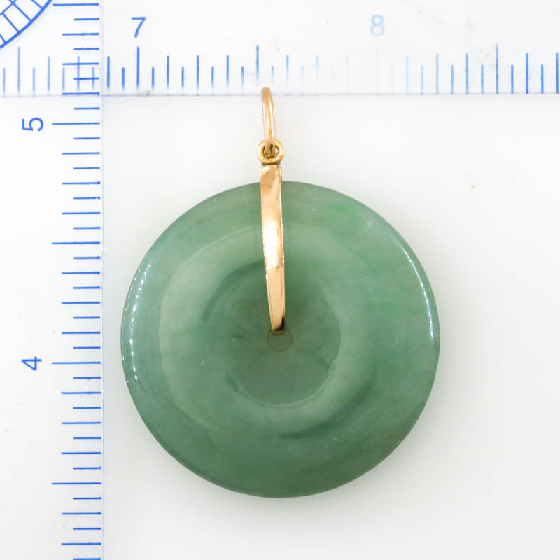 14K Yellow Gold Green Jadeite Jade Pi Disc Pendant | UPC #393912