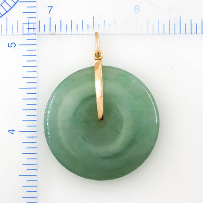 14K Yellow Gold Green Jadeite Jade Pi Disc Pendant | UPC #393912