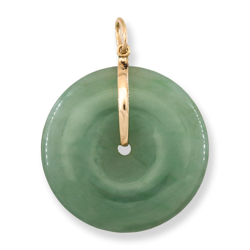 14K Yellow Gold Green Jadeite Jade Pi Disc Pendant | UPC #393912