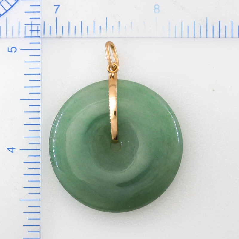 14K Yellow Gold Green Jadeite Jade Pi Disc Pendant | UPC #393905