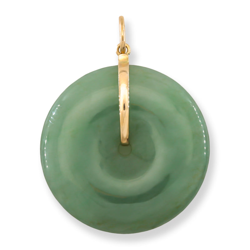 14K Yellow Gold Green Jadeite Jade Pi Disc Pendant | UPC #393905