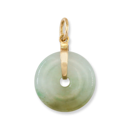 14K YELLOW GOLD GREEN  & YELLOW JADEITE JADE PI DISC PENDANT UPC #394209