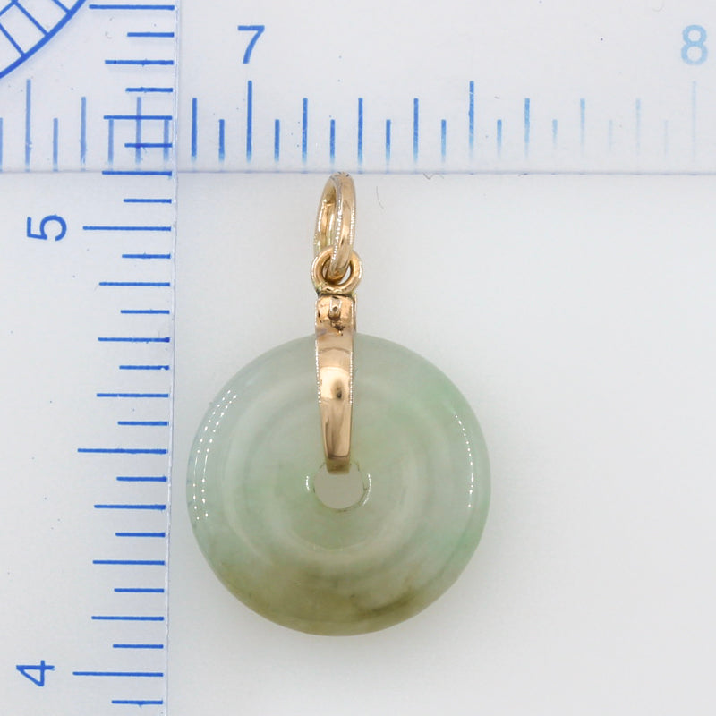 14K YELLOW GOLD GREEN  & YELLOW JADEITE JADE PI DISC PENDANT UPC #394209