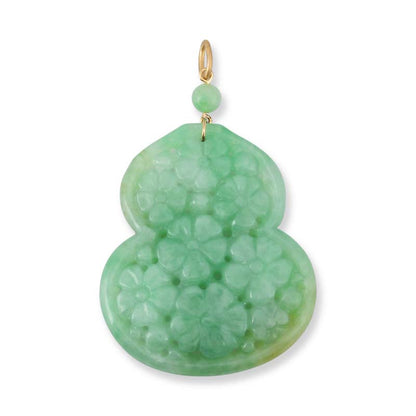 18K YELLOW GOLD GREEN JADEITE JADE CARVED GOURD PENDANT UPC #362215