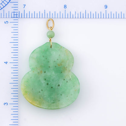 18K YELLOW GOLD GREEN JADEITE JADE CARVED GOURD PENDANT UPC #362215