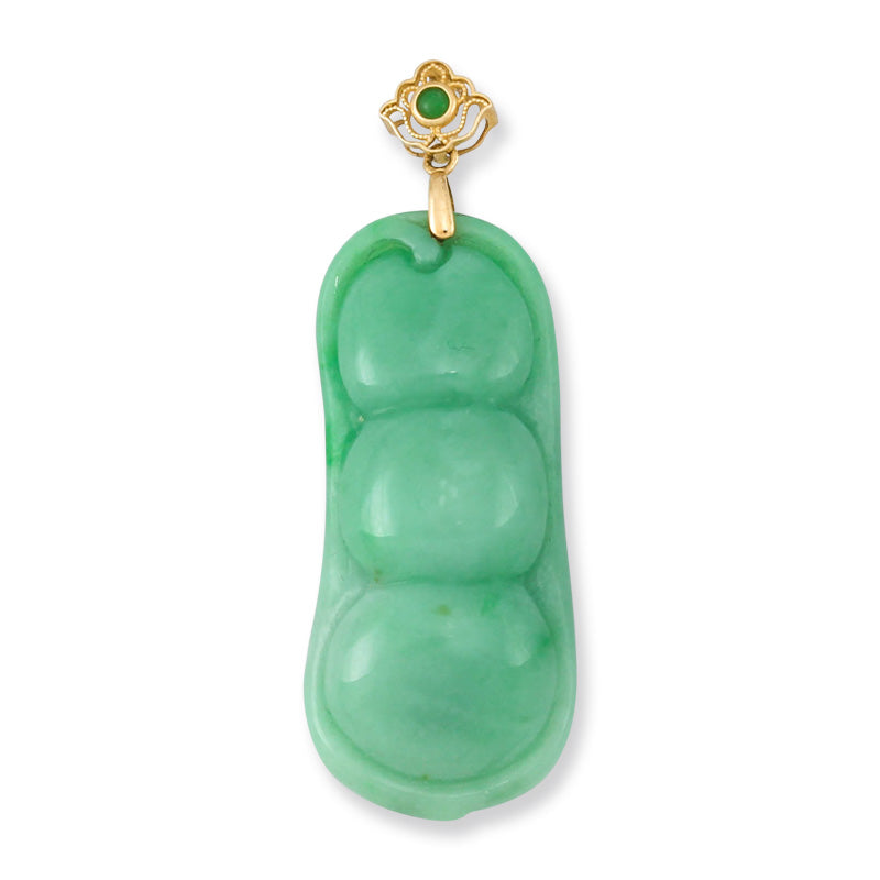 ESTATE 18K YELLOW GOLD GREEN JADEITE JADE PEA POD PENDANT UPC #368484