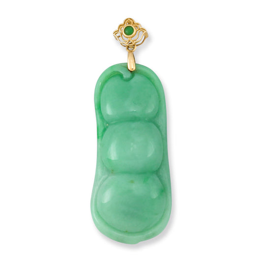 ESTATE 18K YELLOW GOLD GREEN JADEITE JADE PEA POD PENDANT UPC #368484