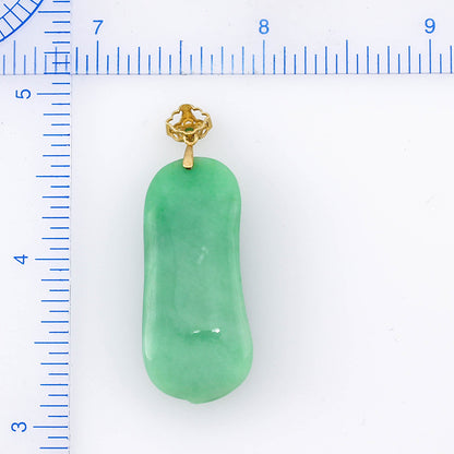 ESTATE 18K YELLOW GOLD GREEN JADEITE JADE PEA POD PENDANT UPC #368484