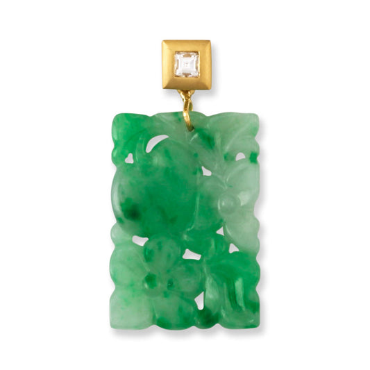 18K YELLOW GOLD GREEN JADEITE JADE CARVED PENDANT UPC #389632