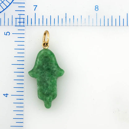 14K YELLOW GOLD GREEN JADEITE JADE HAMSA PENDANT UPC #372252