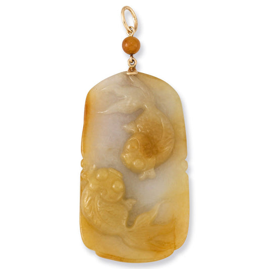 14K YELLOW GOLD YELLOW JADEITE JADE CARVED PENDANT UPC #372665