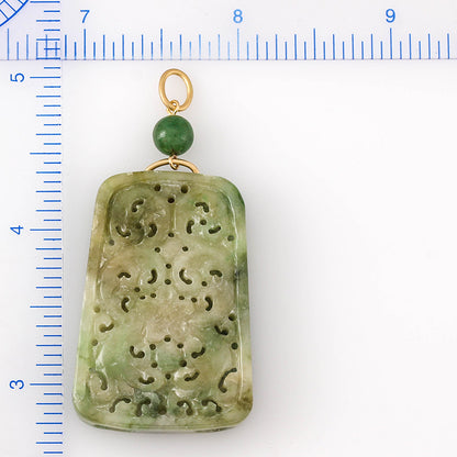 14K Yellow Gold Green Jadeite Jade Pendant Floral Carving | UPC #372689