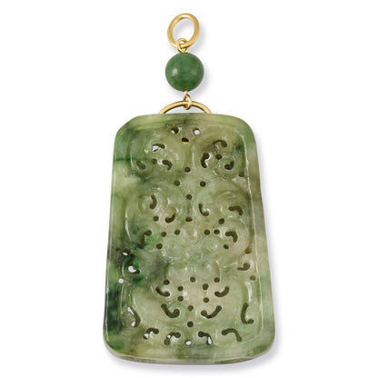 14K Yellow Gold Green Jadeite Jade Pendant Floral Carving | UPC #372689